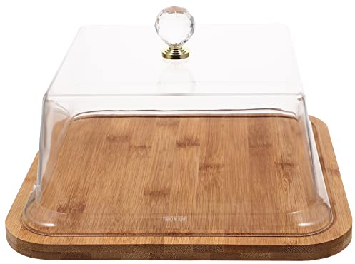 Plateau à gâteau en bois avec couvercle en dôme en acrylique, support à gâteau en bois, assiette carrée de présentation de gâteau, plateau de service à pain, plateau de rangement de desserts for fourn