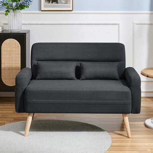 Yaheetech Kleines Sofa Mini Gepolsterte Couch mit 2 Lendenkissen Loveseat Sitzfläche 96 × 51 cm für Loft/Apartment/Spielzimmer Dunkelgrau