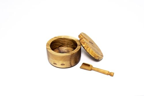 Kayrana Olive Wood Rustic Spice Box, Salt Cellar Handmade from Olive Wood, Spice Container, Kitchen Container, Wood Salt Cellar