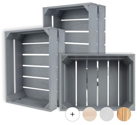 Creative Deco 3 x Träbox Grå | 40 x 30 x 15 cm | Träbox i Vintagestil | Perfekt för Förvaring av Gåvor för DIY-Dekoration