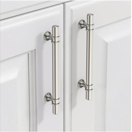 9BUILD 10 Stück Schrankgriffe Gebürsteter Nickel Lochabstand 128mm Griffe für Küchenschränke Gerändelte Möbelgriffe Küchengriffe griffe möbel Küchenschrank Schranktürgriffe EU0044