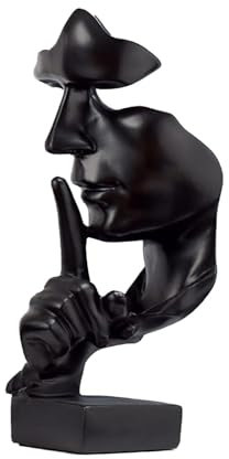 LIFEJXWEN Silence is Gold Thinker Statue, Handcrafted Abstract Modern Sculpture Decor Desk Abstract Figurine Sculptures for Entrance, Bookshelf, Home,Office (Black)