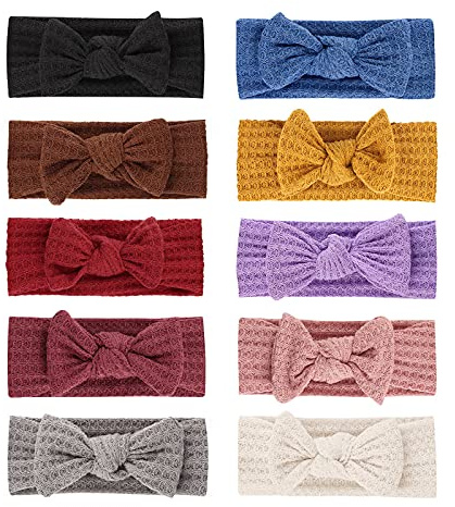 DRESHOW 10 Paket Pannband för Nyfödda Bebisar i Nylon med Rosetter Hårtillbehör för Flickor
