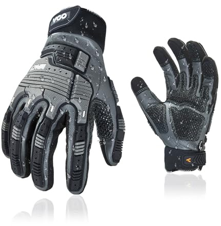 Vgo...Guanti da meccanico in pelle uomo con impatto e anti-vi(CA7722WR,XXL) | Grigio,pelle bovina idrorepellente,anti-vibrazione,altamente abrasivo,touchscreen,industriale,automotive,heavy duty