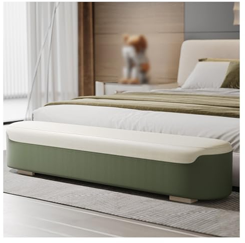 Schlafzimmerende des Bettes Ende der Bettbank, moderne gepolsterte Eingangsbank, Nachttischbank aus Leder, Aufbewahrungsbank, Schlafzimmer-Fußhocker Osmanische lange Bank ( Color : Green , Size : 175*