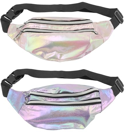 2 Stück Bauchtasche Damen Verstellbare Bauchtaschen Glitzer Festival Tasche Bauchtasche Klein Bauchtasche Neon für Outdoor Laufen Reisen Radfahren