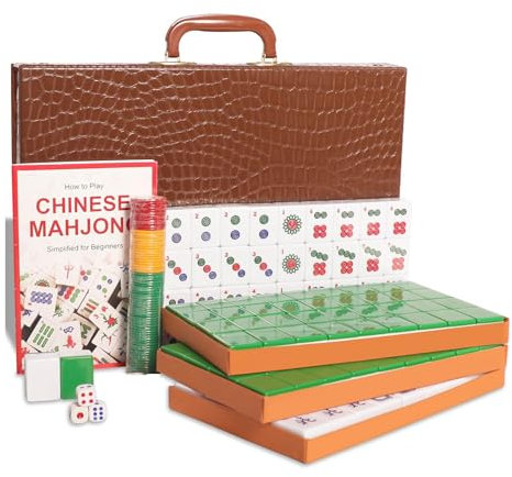 ZEONIK 1 Set Chinesisches Mahjong Set Mahjong Spiel Set für Schlafzimmer Wohnzimmer Geburtstagsfeier Outdoor Camping