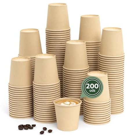 Lot de 200 gobelets jetables en carton kraft 120 cc pour expresso, café coupé, 100 % biodégradables, recyclables, adaptés aux boissons chaudes et froides.