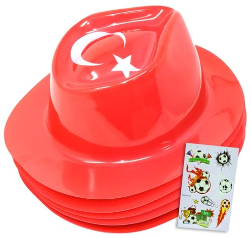 Tise Süsswaren Fussball Fanartikel Hut Türkei Rot/weiß Europameisterschaft, 5er Pack inkl. Leuchtende Fußball-Tattoos