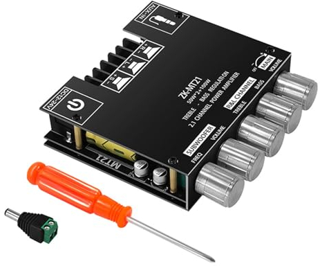 Bluetooth Amplifier Board, 50W×2 &100W Power Amplifier, 2.1 Channel with Subwoofer, 12V-24V Wireless 5.0 Audio Power Amplifier Module with Treble and Bass Control for Home Theater DIY Speakers
