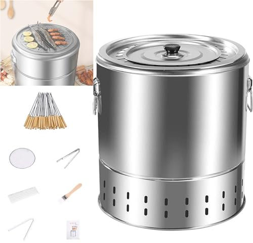 Grillhink stål kompakt med ventiler köksutrustning rökfri grill kolgrill 360° helrostning olja kol separering för släpvagnar camping trädgård, B