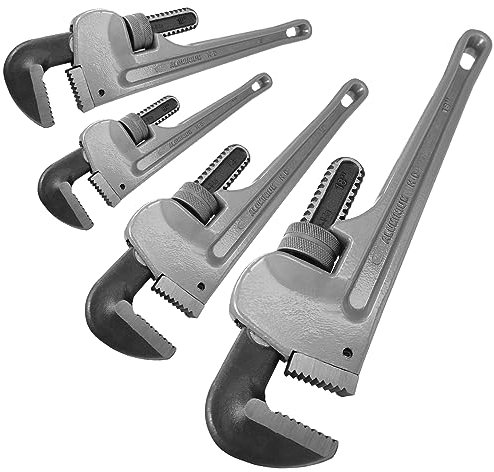 4-teiliges gerades Rohrschlüssel-Set, 8, 10, 14, 18, robustes verstellbares Aluminium-Sanitärschlüssel-Set, Kopf gesenkgeschmiedet aus Chrom-Molybdän-Stahl, Backe wärmebehandelt, HRC58-62, Alum