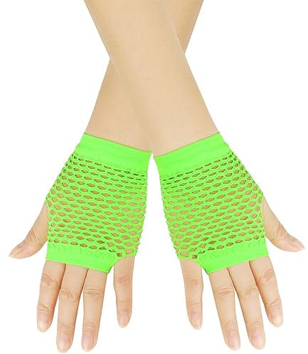 BrightGlow Netzhandschuhe Damen Kurze Fischnetz Fingerlose Handschuhe 1920er-Jahre-Handschuhe Mode Kurze Mesh Handschuhe Abendhandschuhe Opernhandschuhe für Kostümparty Zubehör Grün Einheitsgröße