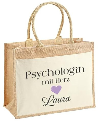 LIEBTASTISCH Jutetasche Shopper personalisiert bedruckt mit verschiedenen Berufen - Einkaufstasche stilvoll & praktisch-Jute-Tasch Jutetasche (Psychologin, M (30x30x19 cm))