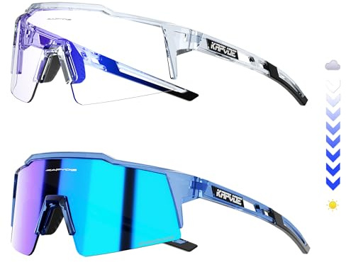 KAPVOE Photochromatische Selbsttönend Fahrradbrille TR90 Rahmen für Herren Damen Jungen Mädchen Klar Sportsonnenbrille K9023 | Photochromatische Fahrradbrille, UV400-Schutz, TR90-Struktur und integrierte Innenhalterung