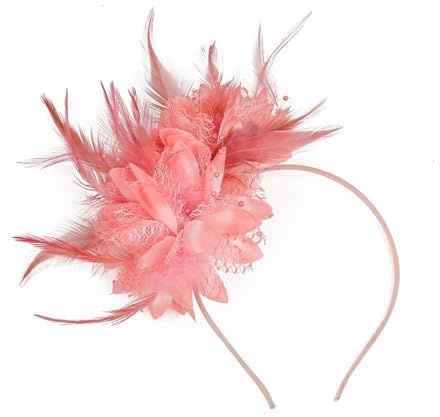 Bailinks Vintage fjäder fascinator hårsmycke damer blomma design huvudbonad för bröllop, cocktail, karneval och festtillbehör, ROSA, En storlek
