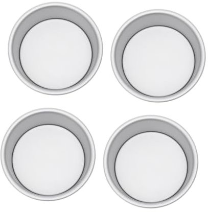 OKUMEYR Non-Stick 4pcs Cake Baking Molds 4inch Aluminum Alloy Round Trays Removable Bottom Healthier Baking Great for Cheesecakes Mousse