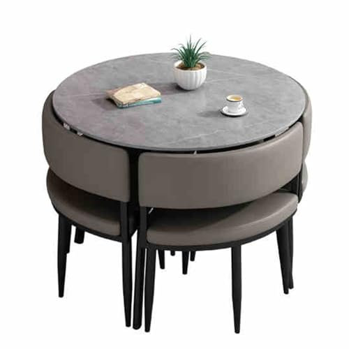 Modernes rundes Besprechungstisch-Set mit 4 Stühlen für Empfangsverhandlungen und kleines Büro, Grau, 90 cm