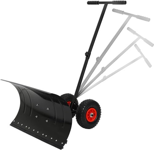 Pelle à Neige à poignée en T, Pelle à Neige en métal Robuste, Poussoir à Neige Roulant avec Roues, Pelle de Grange, pelles à Neige, pour Le Nettoyage des allées ou des trottoirs de Jardin, (