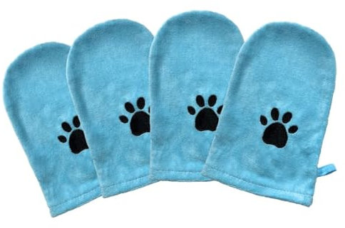 Penny & Niko Microfiber Pet Towel Mitts - Paw Cleaning and Drying Mitts/Gloves for Dogs and Cats (Sky Blue, Standard - 4 Pack)