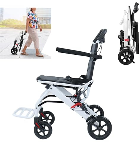 loyliawa Lightweight Wheelchairs Folding Wheelchair Portable Transit Travel Chair for Adults Ergonomic Design Wheelchair with Adjustable Safety Strap Carbon Steel Frame PU Wheels for Smooth Rid A