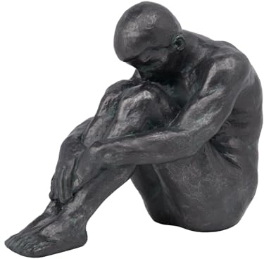 Guichifun Sitting Man Sculptures Home Decor - Resin Bronze Male Holding Arms Legs Lonely Statues Decorative Objects Outdoor Gift for Men 7.5 x 3.7 x 5.8 Inch