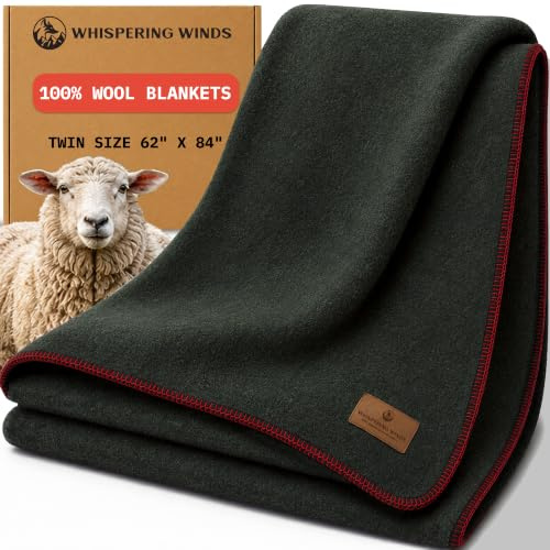Whispering Winds 100% Wool Blanket, Premium Twin Size (62x84)