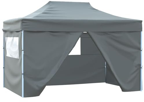 Gecheer Tente de Réception Pliable avec 4 Parois 3x4 m Acier Anthracite Tonnelle de Jardin, Gazebo Pavillon Extérieur Belvédère pour Camping, Fête, Marriage, BBQ, Terrasse, Plage
