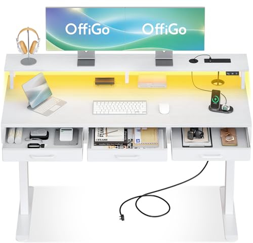 OffiGo Standing Desk with 3 Storage Drawers, 140cm Height Adjustable Desk