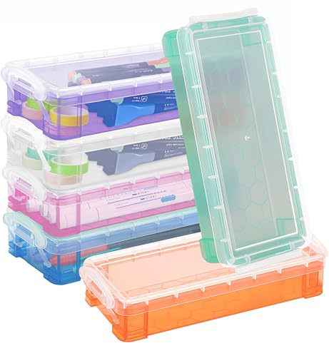 Qualsen 6-pack pennskrin med snäpp-tätt lock, för kontor, 21 x 10 x 4 cm