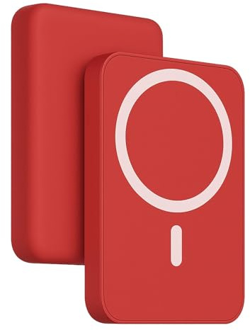 Power Bank Magnético 5000mAh Ultra Delgado - Batería Portátil mag-Safe con Carga Rápida PD 20W Compatible con iPhone 12/13/14/15/16/Plus/Pro/Pro MAX (Rojo)