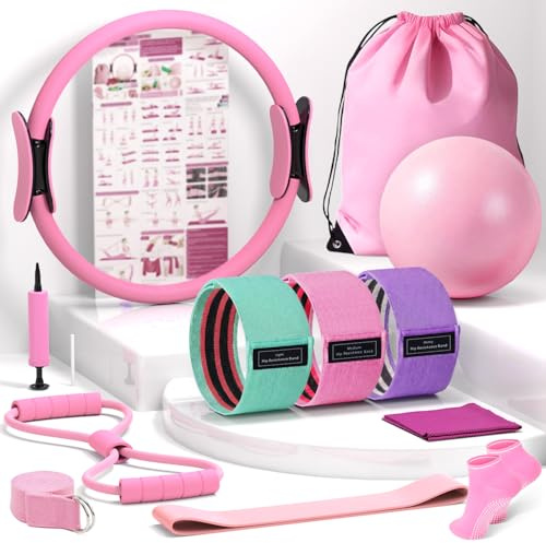 Pilates Kit for Home Workouts, Pilates Essentials Kit for Women, Better Me Pilates Kit,Pilates Equipment with 14.5Pilates Ring Set,9 Yoga Ball,Cooling Towel,6 Pilates Resistance Bands for Stretching