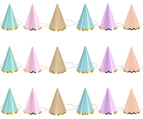 PSFXBM 18pcs Mini Party Hats for Toy Animals, Gold Foil Birthday Hats for Teddy Bears, Small Party Hats for Kids and Adults, Ideal for Birthday Parties, Baby Showers, Weddings, and School Events