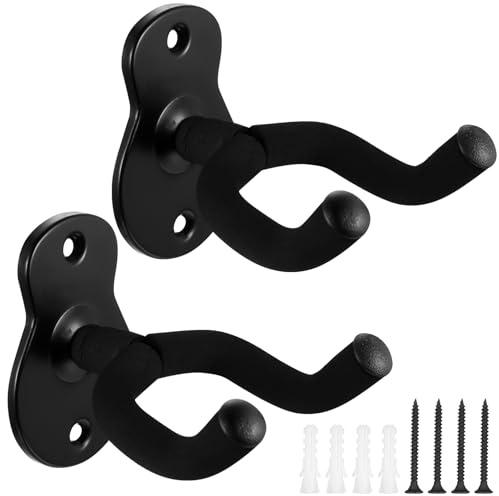 AIOUHMYM 2 Pcs Support Guitare Mural, Support Mural Guitare Electrique, Supports Muraux Porte pour Guitares Acoustique électrique Ukulélé Classique
