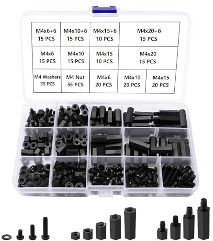 Lyeteung 280 Pezzi M4 Maschio Femmina in Nylon Spacer Standoff Vite Dado Assortimento Kit, Distanziatori Esagonali in Nylon, per Scheda Madre PCB, Nero