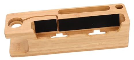 HONMEET Wooden Phone Holder Stand with Watch Organizer for Desk Khaki