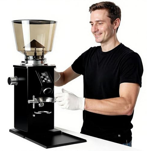 moupeaktain Moulin à Café électrique à 64mm Meules Plates, Moulin Cafe avec 9 Réglages De Mouture, Réservoir à Grains De 450g Et écran LED pour Expresso, Café Filtre, Infusion à Froid Black