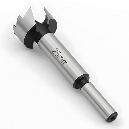25mm Wood Drill Bit, Carbide Tipped Flat Wood Hole Cutter with Triple-Flute Design, Heavy Duty Hinge Boring Bit for Hardwood, Softwood, Plywood and Plastic, Precise Centering Tip