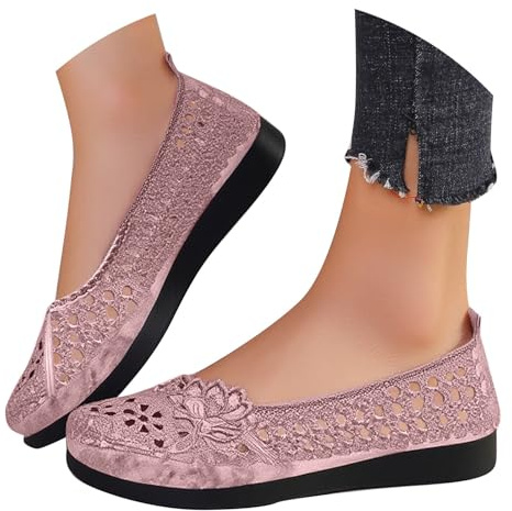 Generisch Ballerine da donna traspiranti all'uncinetto con motivo floreale, casual, con punta rotonda, Colore: rosa., 38 EU
