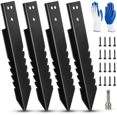 Yikkhy 4 Pacco Picchetti Ancoraggio, Ancoraggio a Terra Heavy Duty Zincato con Guanti per la Riparazione di Paletti di Recinzione in Legno, Strutture da Gioco per Altalene e Trampolini
