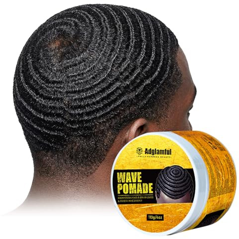 Adglamful 360 Wave Grease for Black Men - Strong Hold Hair Pomade, High Gloss & Deep Moisture for Wolfing, Coarse and Textured Hair (4oz/113g)