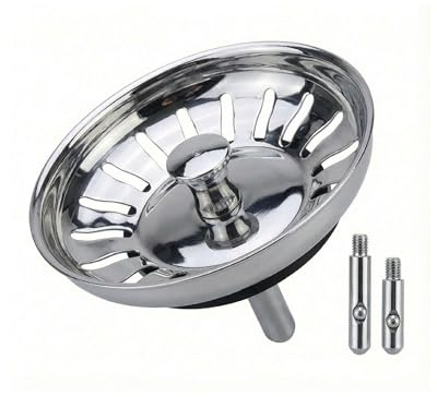MultiAccesorios Colador y Tapón para Fregadero de Cocina 80 mm – Acero Inoxidable Antióxido, Sistema Presione y Tire, Filtro Atrapa Residuos, Apto para Lavavajillas