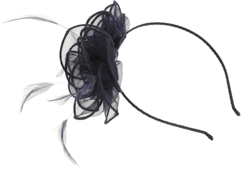 Mipcase Dunkelblauer Fascinator Hut mit Doppelter Blüte und Netz aus Handarbeit Elegantes Haar Accessoire für Damen Hochzeit Teeparty und Festliche Anlässe