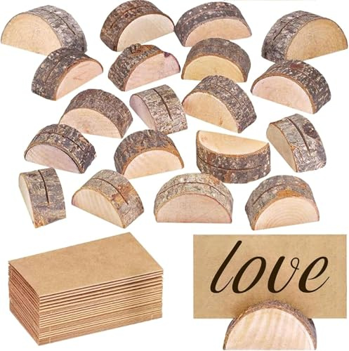 Eulihent 20 Stück Tischkartenhalter Kartenhalter , Kartenhalter Hochzeit ,Tischkartenhalter Holz mit 20Stk Kraftpapier Karte für Hochzeit, Party