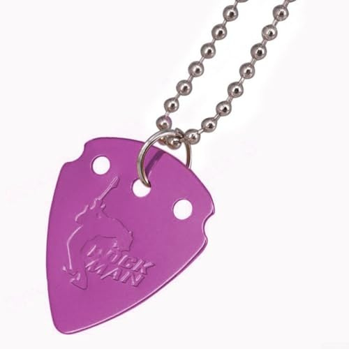 Gitarrenplektren, Halskette mit Anhänger, Aluminiumlegierung, geätzter Musikschmuck, Doppelnutzungs-Plektrum und tragbares Zubehör für Musiker, Violett