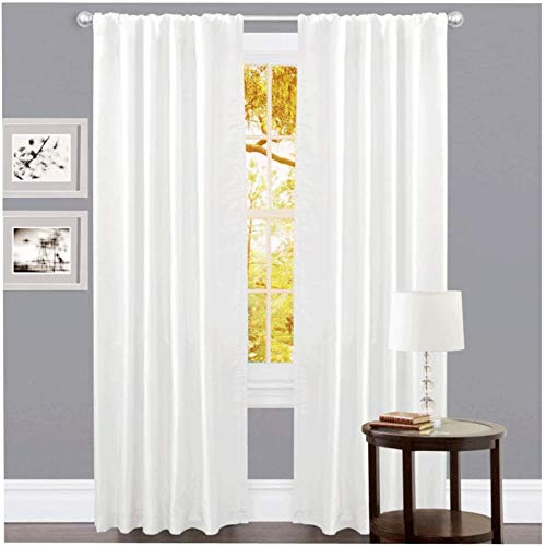 Linen Clubs GFI White Curtains 50x108 Inch Set of 2, 100% Cotton Duck Slub, Back Tab Window Curtain Panels, Light Filtering Drapes for Living Room Bedroom Farmhouse Décor