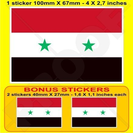 SYRIEN Syrisch Arabische Republik Flagge, Fahne ARABISCH 100mm Auto & Motorrad Aufkleber, Vinyl Sticker x1+2 BONUS
