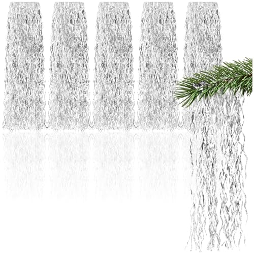 com-four® 5X guirlandes - Guirlande de guirlandes argentées pour Noël - décorations d'arbre de Noël pour Le Sapin de Noël - Rideau de guirlandes avec Fils ondulés (Couleur Argent - 05 pièces)