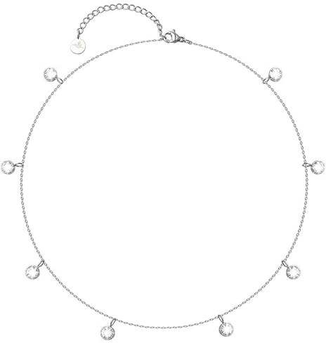 BONNYBIRD® Kristall Kette mit 8 Steinen Silber Damen Edelstahl Halskette mit Stein Anhänger Crystal Weiß Frauen Wasserfest Schmuck Silberkette Layering Silberschmuck