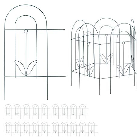 20 TLG. Beetzaun, Beetumrandung für Garten, Dekozaun aus Metall, zum Stecken, Rasenzaun, HxB: 62 x 976 cm, grün